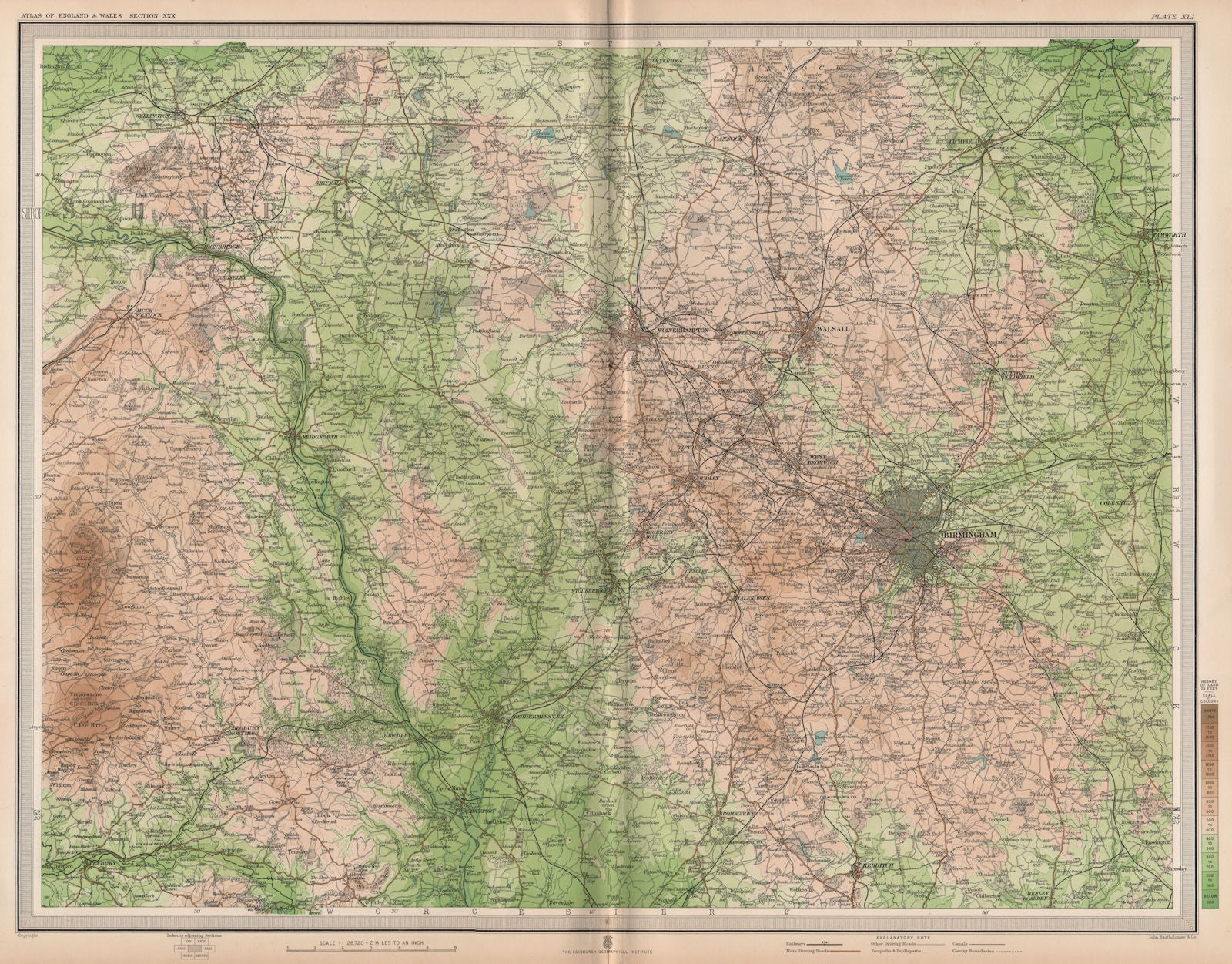 W MIDLANDS/SEVERN VALLEY. Birmingham Shropshire Hills Wolverhampton 1903 map